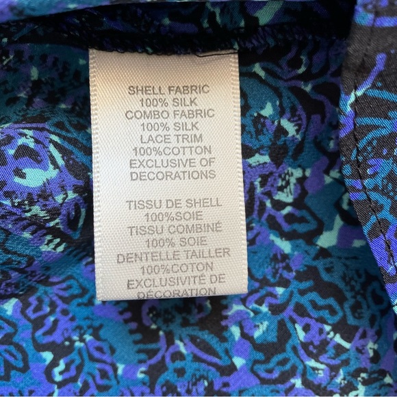 Rebecca Taylor Blue Long-Sleeve Paisley Cold-Shoulder Silk Lace Blouse size 6 - Picture 10 of 10